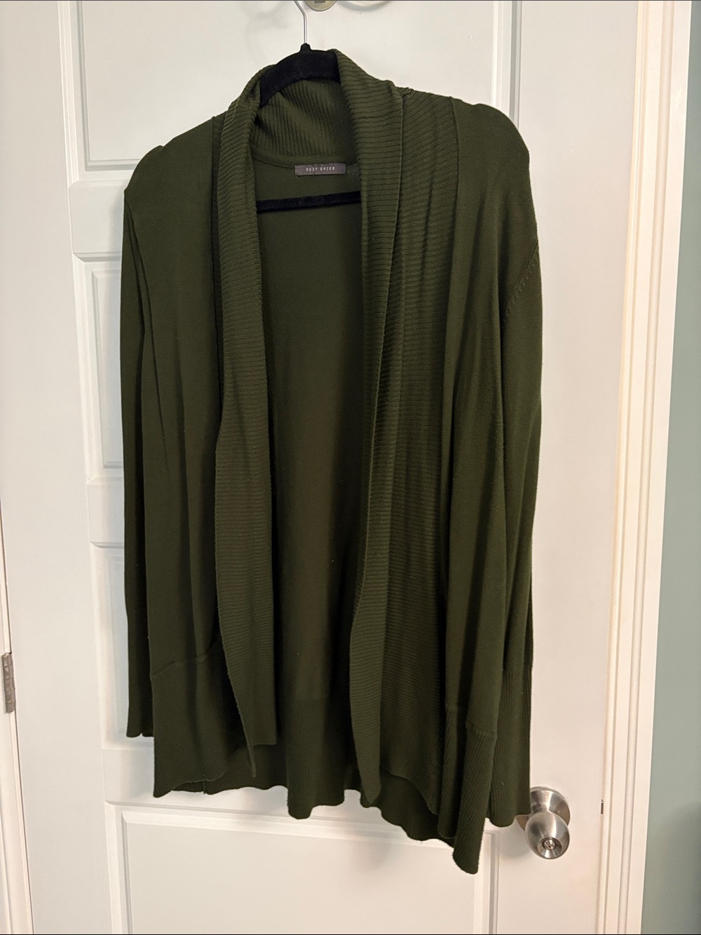 Suzy Shier Olive Green Open-Front Cardigan